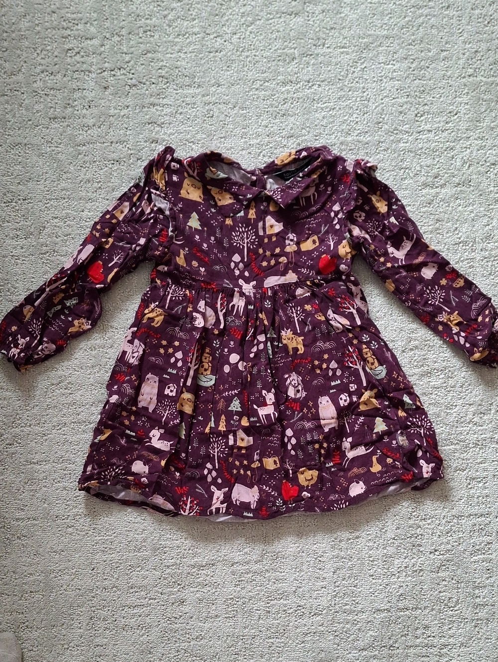 Souris Mini Girls' Plum Winter Woodland Print Long-Sleeve Dress Sz 4